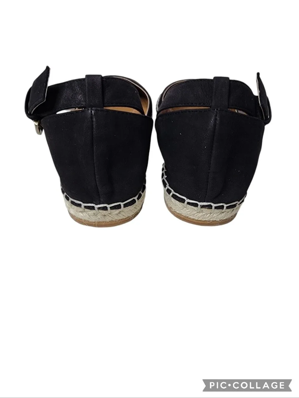 14TH & UNION Denni-Lea espadrille black leather flats buckle ankle straps
